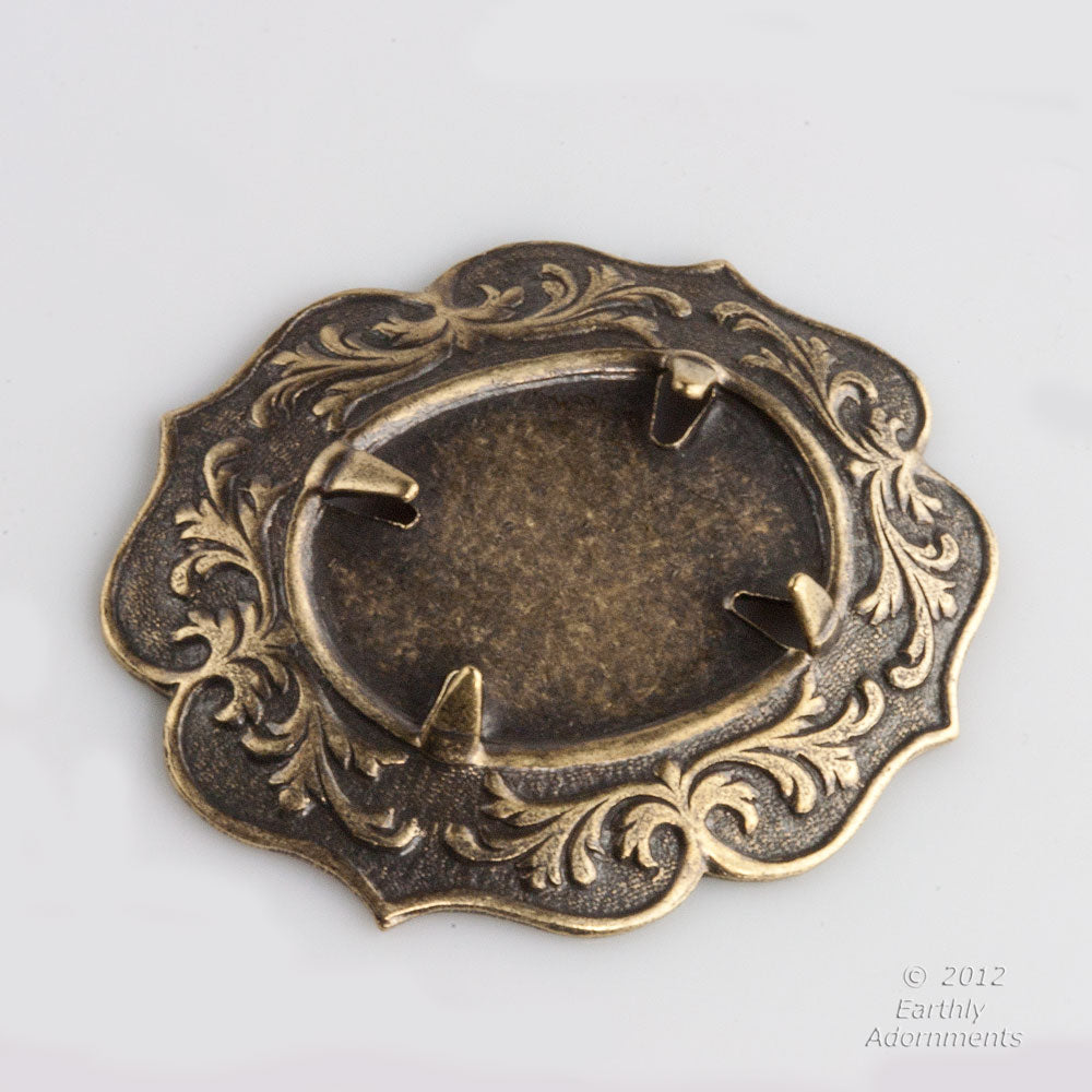 b9-2215-Oxidized brass 25x18mm setting with prongs sold individually ...