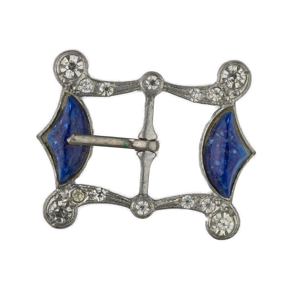 Rhinestone & Lapis Glass Buckle. Art Deco, 1930's Czech. j-buad068