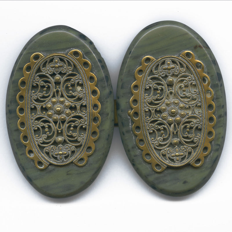 Gilt brass Belt buckle,glass stones. 2-piece. 1930s, Czechoslovkia. j- –  Earthly Adornments
