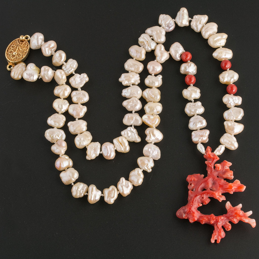 Lot - Southeast Asian Treated Branch Coral Necklace with Cabochon