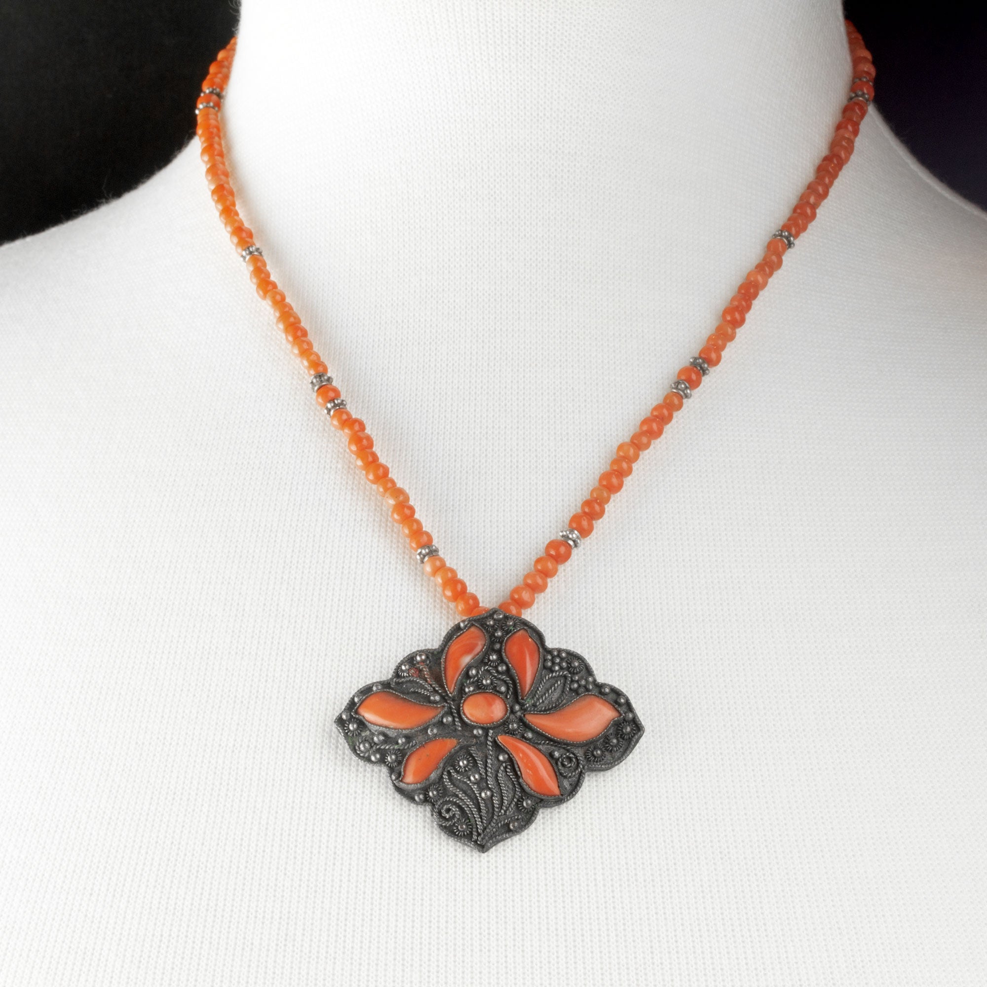Mediterranean Coral Necklace with coral pendant, 18 inches. j-nlja917 –  Earthly Adornments