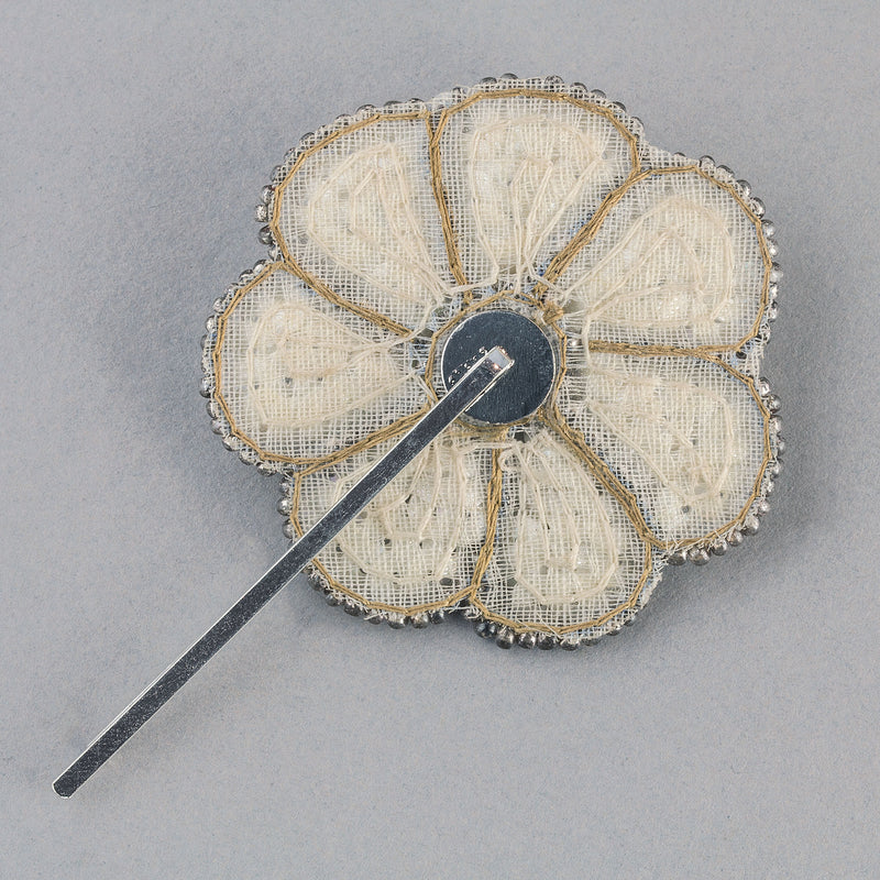 Hair pin made with 1920's hand sewn sequin and pearl applique. 